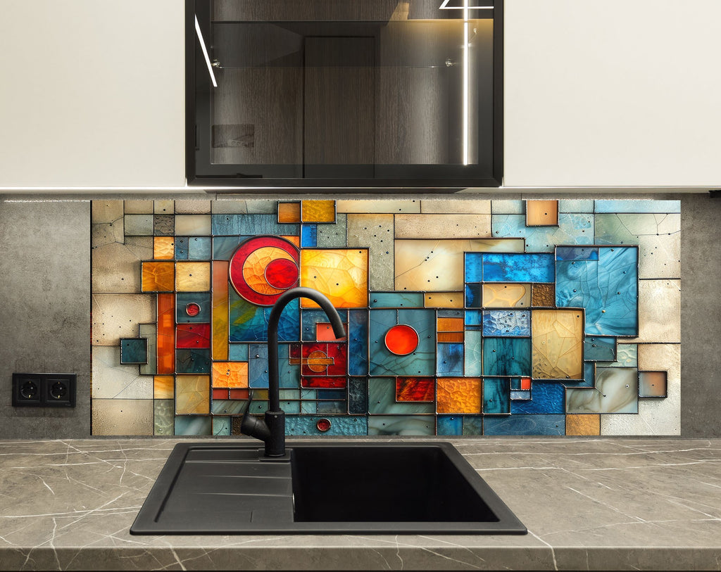 Modern Geometric Stained - Glass Kitchen Backsplash-BacksplashArtworks