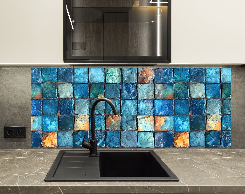 Blue Mosaic - Glass Kitchen Backsplash-BacksplashArtworks