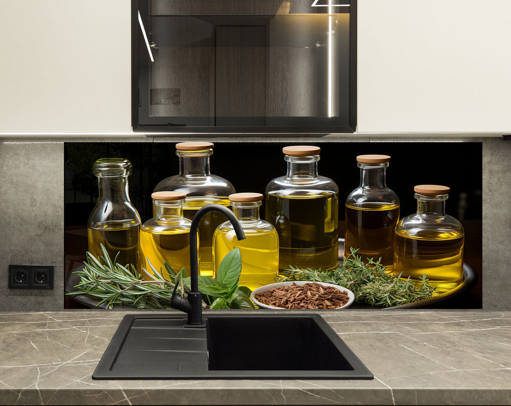 Olive Oil Glass Kitchen Backsplash – Herb and Olive Infused Design-BacksplashArtworks