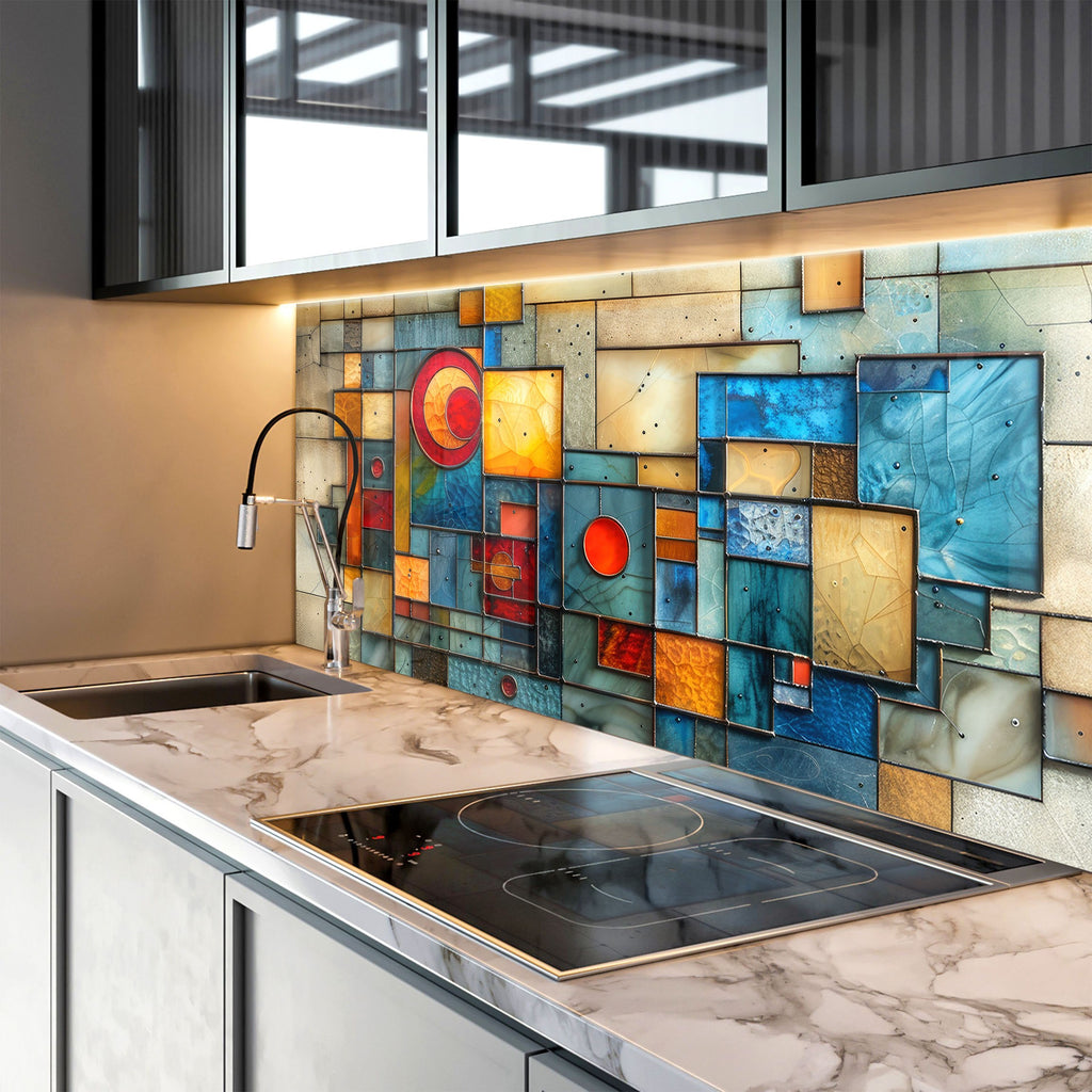 Modern Geometric Stained - Glass Kitchen Backsplash-BacksplashArtworks