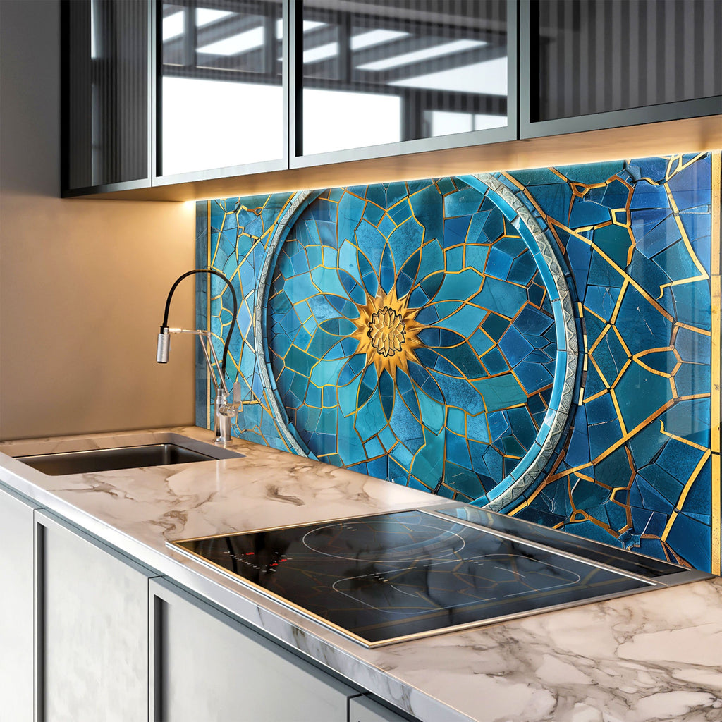 Celestial Bloom - Glass Kitchen Backsplash-BacksplashArtworks