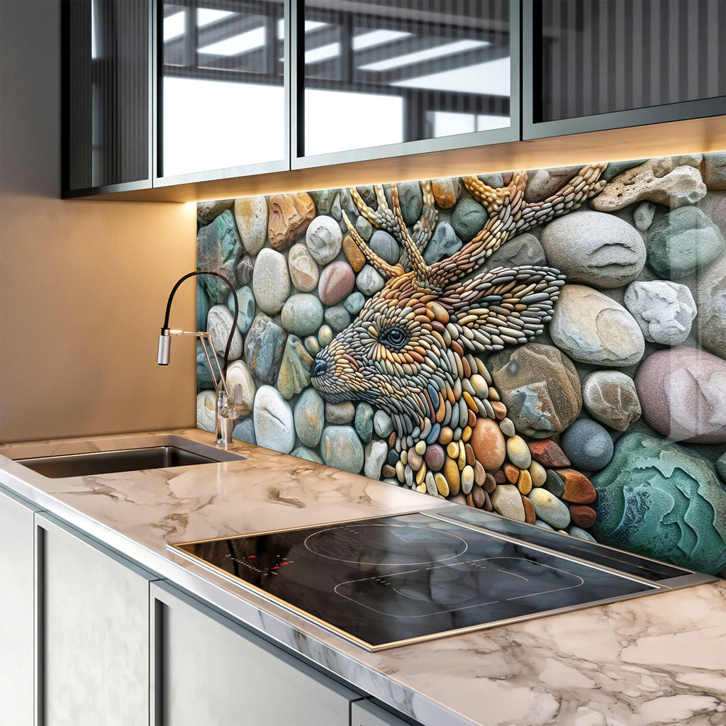 Stone Mosaic Deer - Glass Kitchen Backsplash-BacksplashArtworks