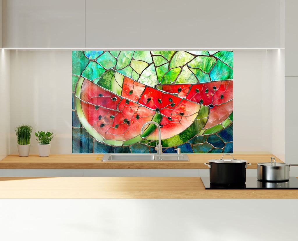 Stained Watermelon – Glass Kitchen Backsplash-BacksplashArtworks