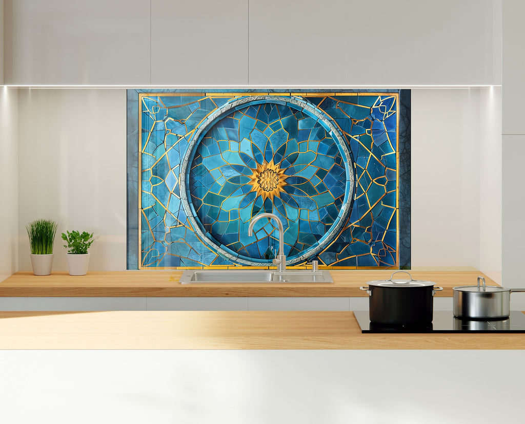 Celestial Bloom - Glass Kitchen Backsplash-BacksplashArtworks