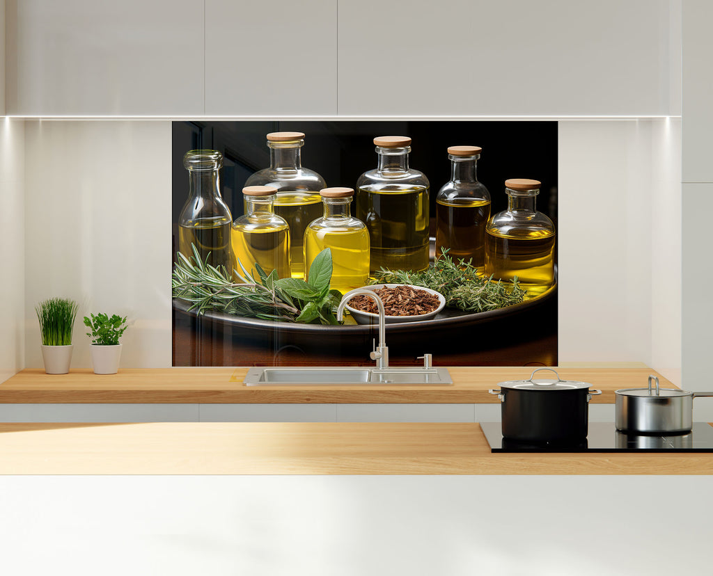 Olive Oil Glass Kitchen Backsplash – Herb and Olive Infused Design-BacksplashArtworks