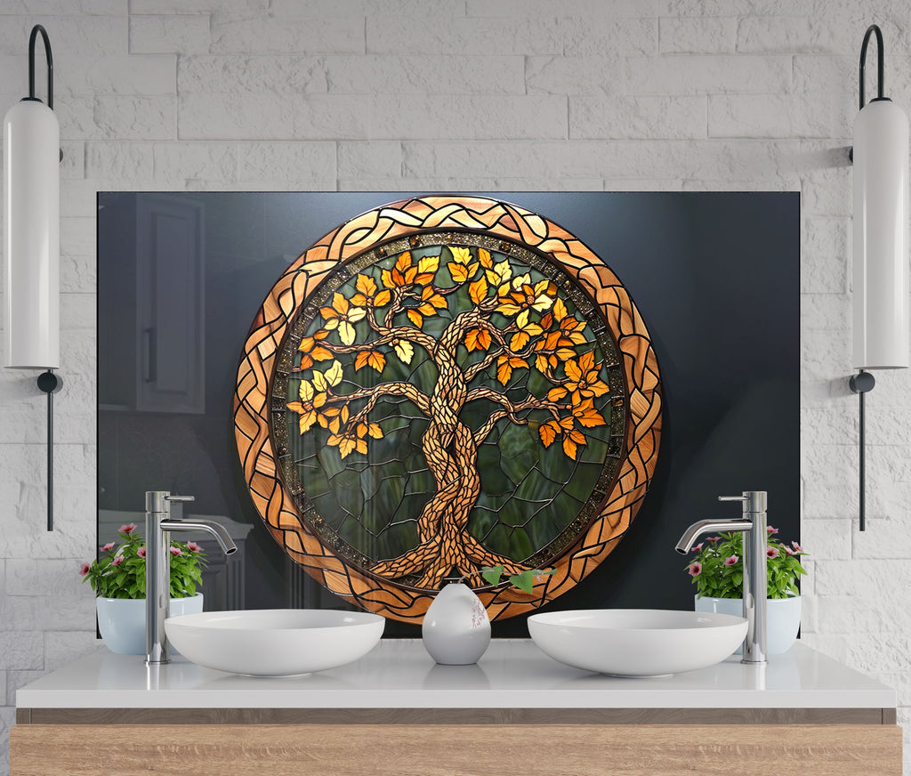 Golden Autumn Celtic Tree of Life - Glass Kitchen Backsplash-BacksplashArtworks