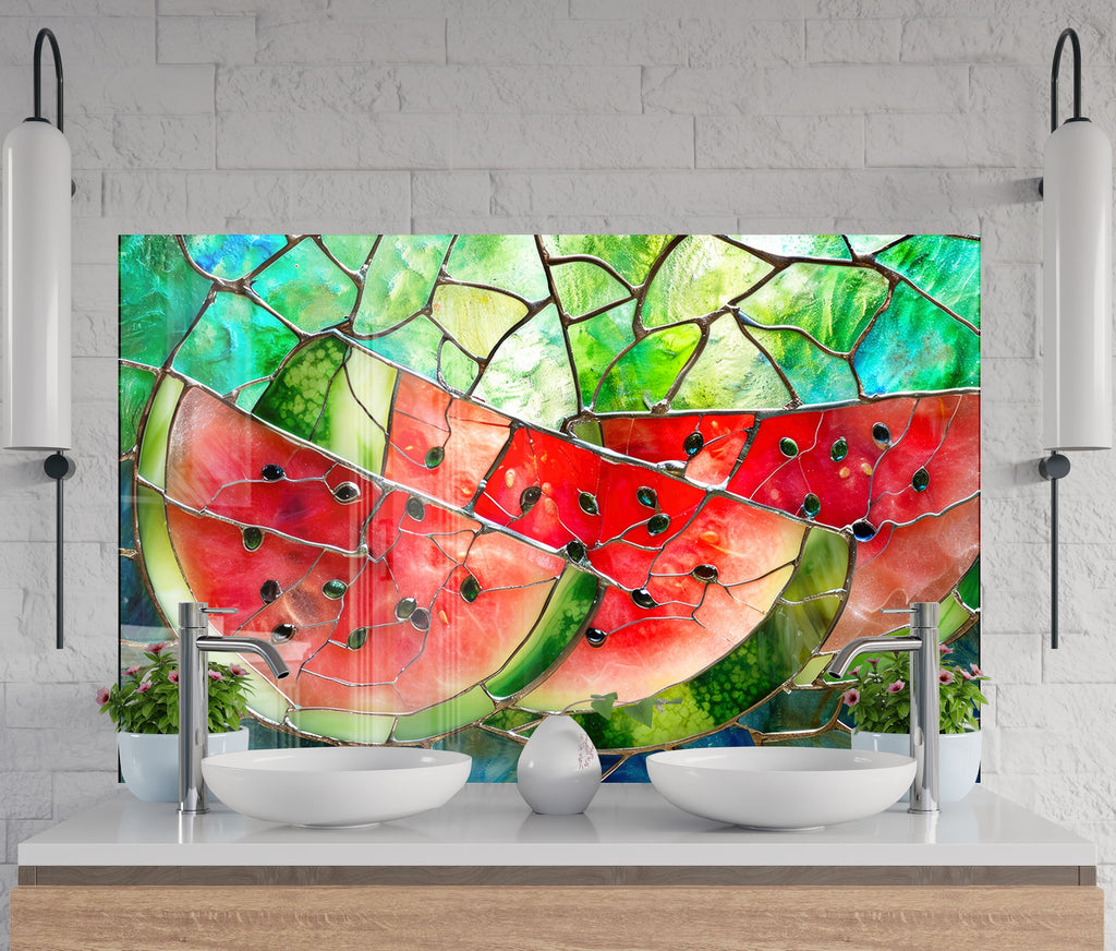 Stained Watermelon – Glass Kitchen Backsplash-BacksplashArtworks