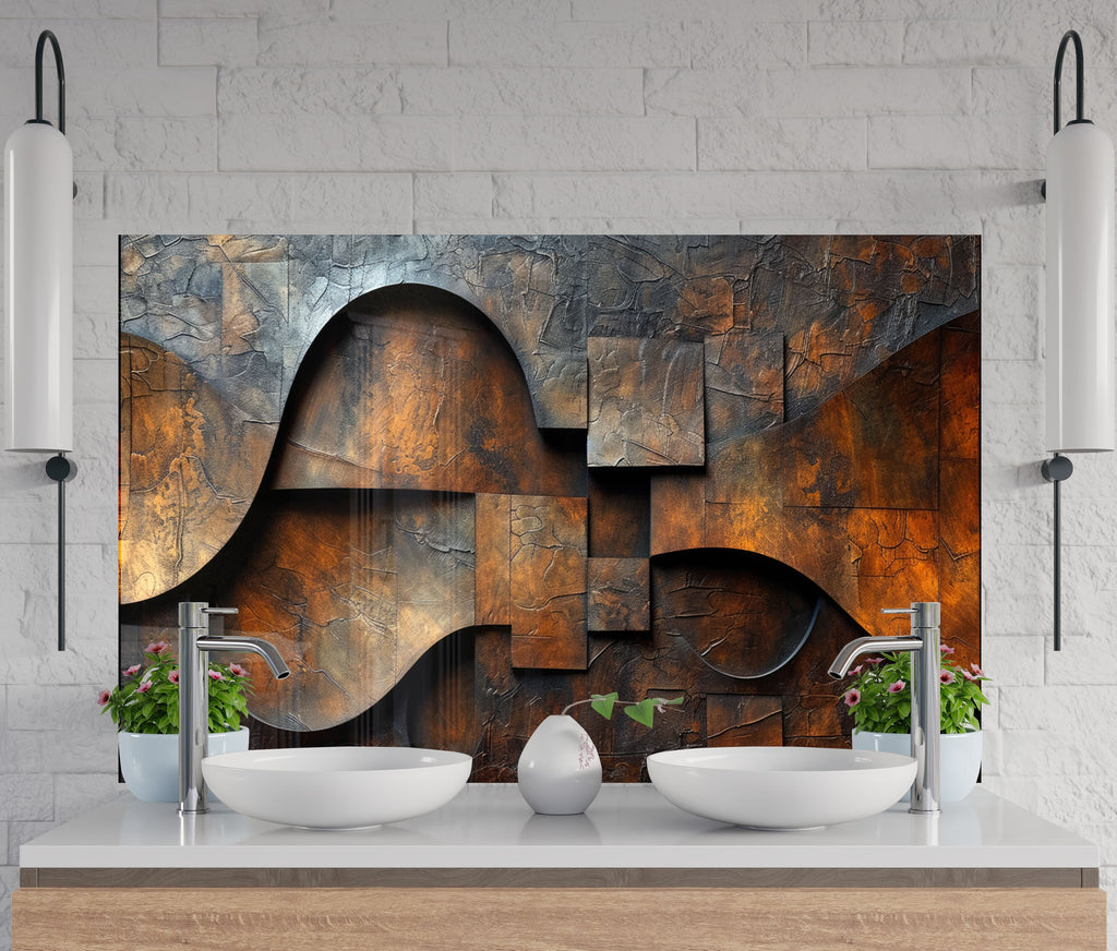 Industrial Rust Metal - Glass Kitchen Backsplash-BacksplashArtworks