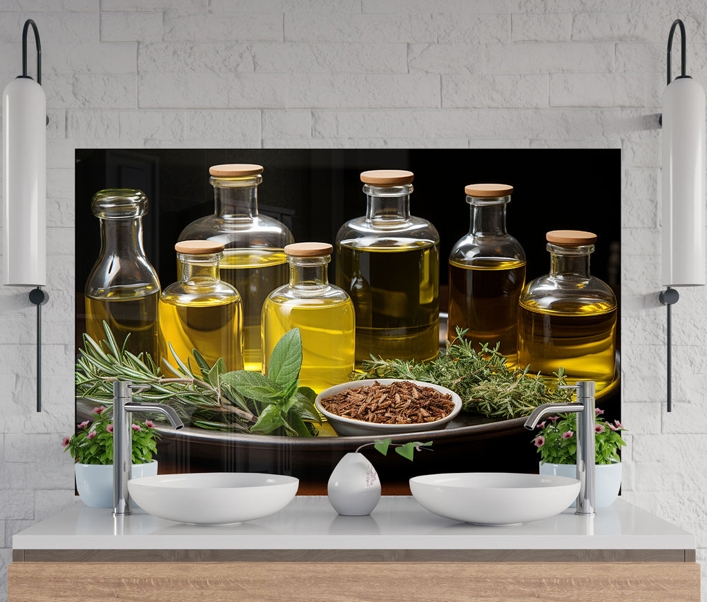 Olive Oil Glass Kitchen Backsplash – Herb and Olive Infused Design-BacksplashArtworks