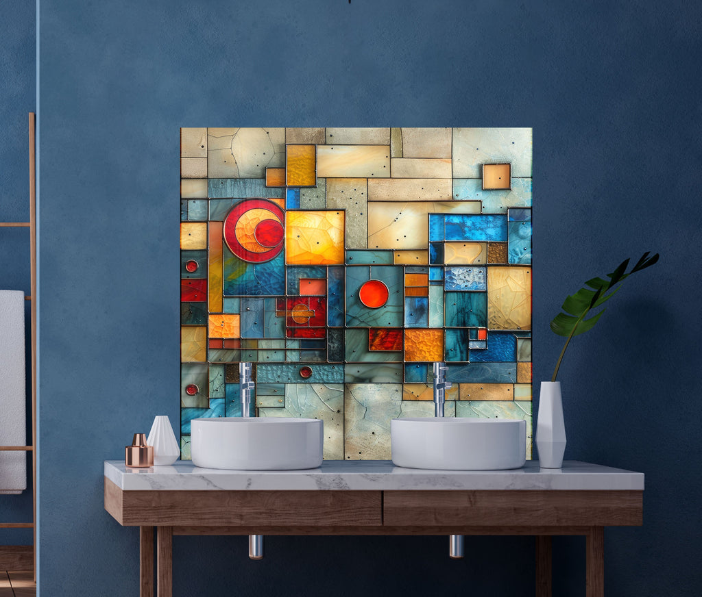 Modern Geometric Stained - Glass Kitchen Backsplash-BacksplashArtworks