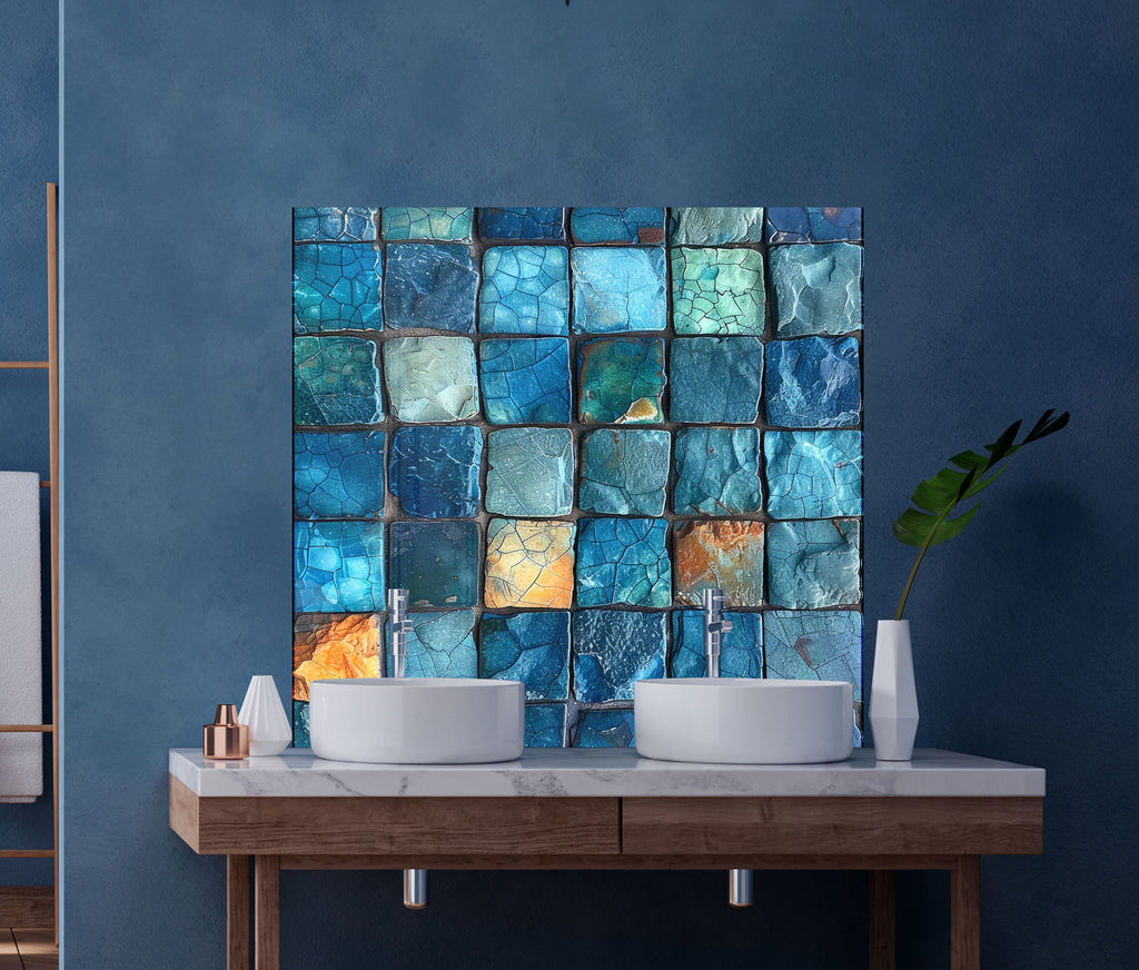 Blue Mosaic - Glass Kitchen Backsplash-BacksplashArtworks