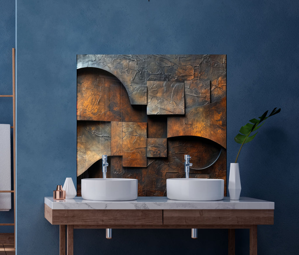 Industrial Rust Metal - Glass Kitchen Backsplash-BacksplashArtworks