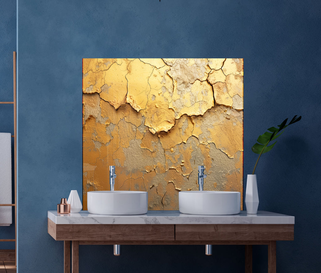 Golden Patina Abstract - Glass Kitchen Backsplash-BacksplashArtworks