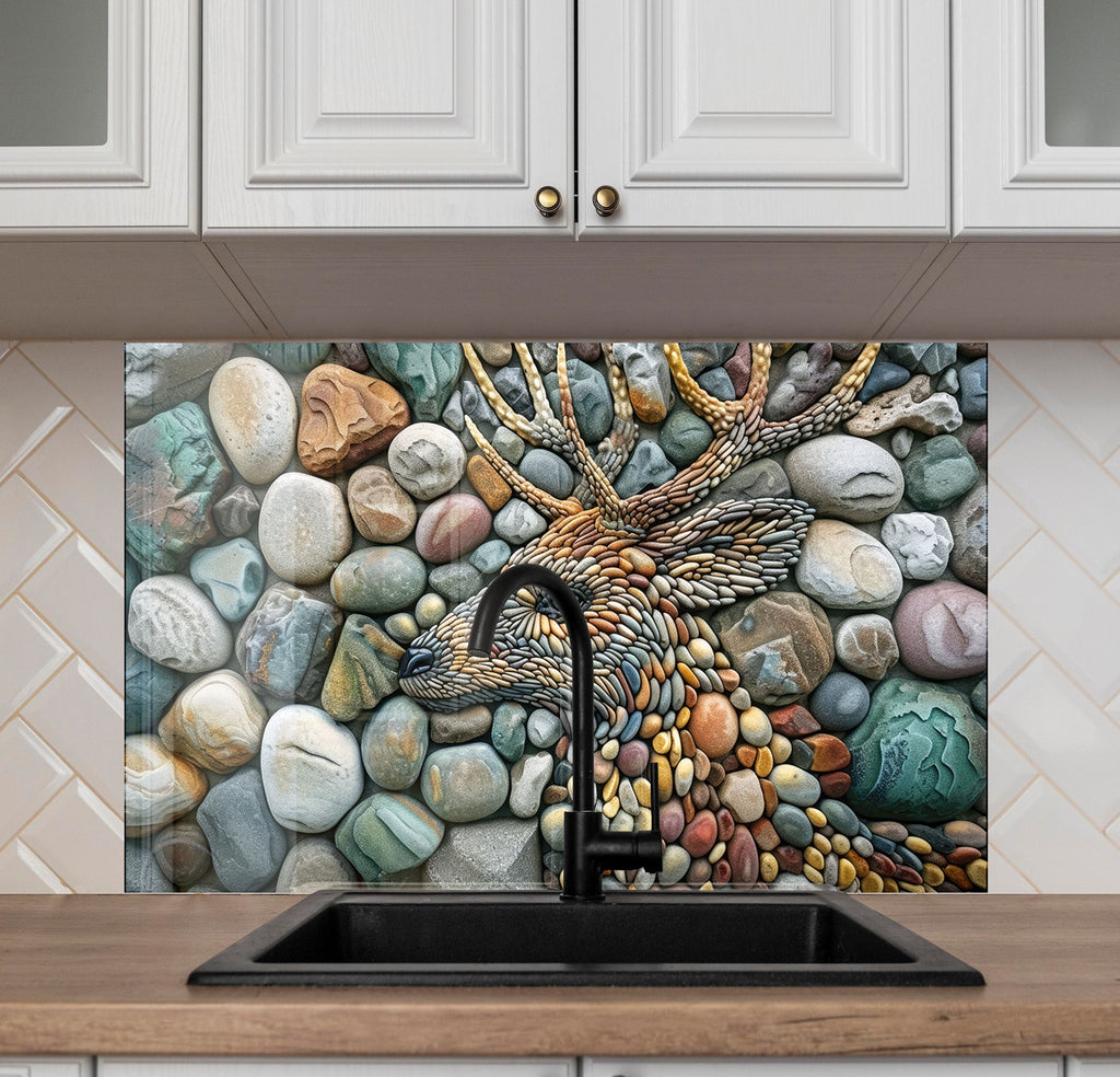 Stone Mosaic Deer - Glass Kitchen Backsplash-BacksplashArtworks