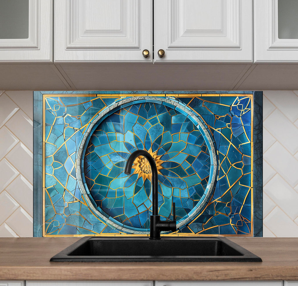 Celestial Bloom - Glass Kitchen Backsplash-BacksplashArtworks