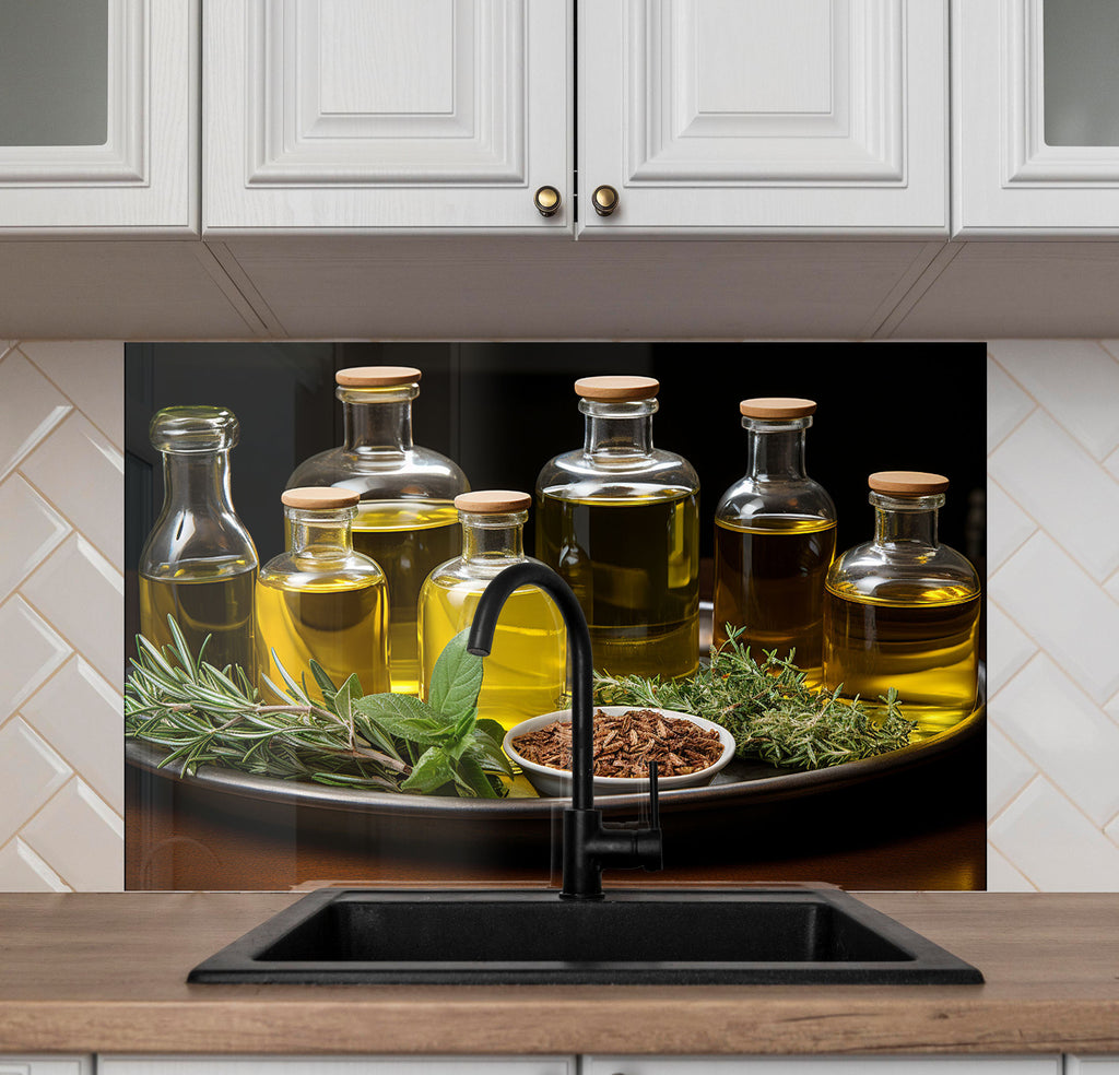 Olive Oil Glass Kitchen Backsplash – Herb and Olive Infused Design-BacksplashArtworks