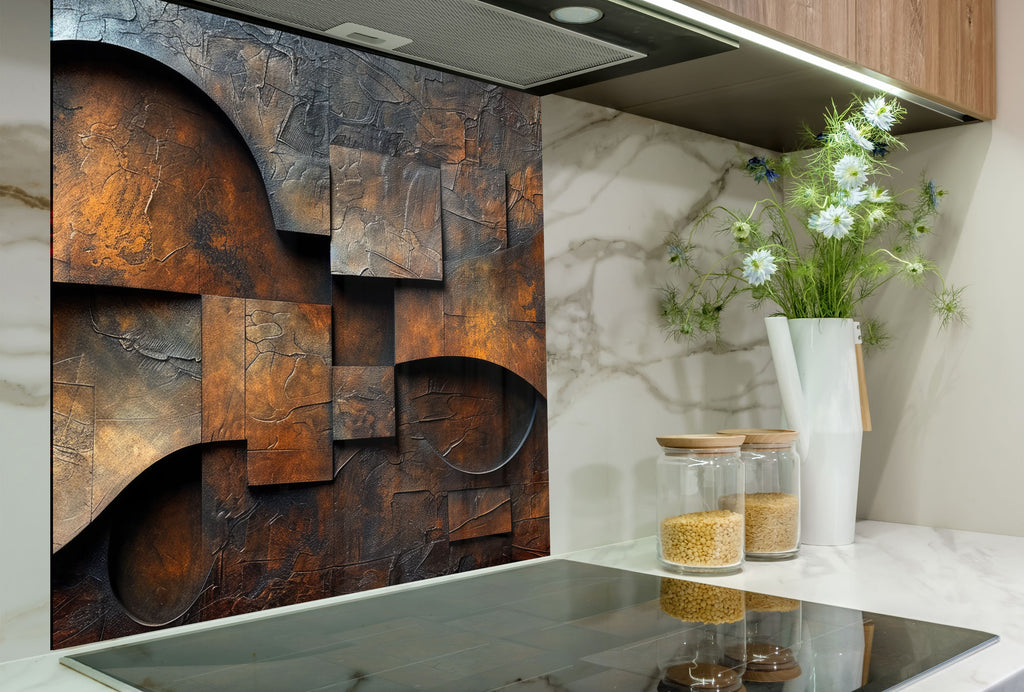 Industrial Rust Metal - Glass Kitchen Backsplash-BacksplashArtworks