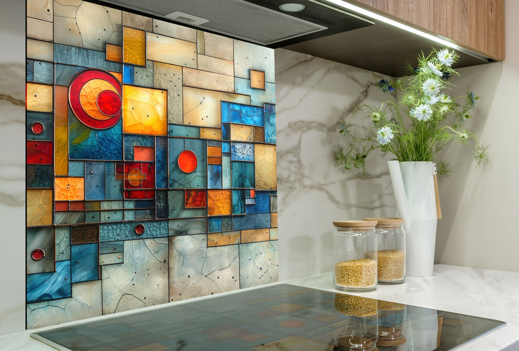 Modern Geometric Stained - Glass Kitchen Backsplash-BacksplashArtworks