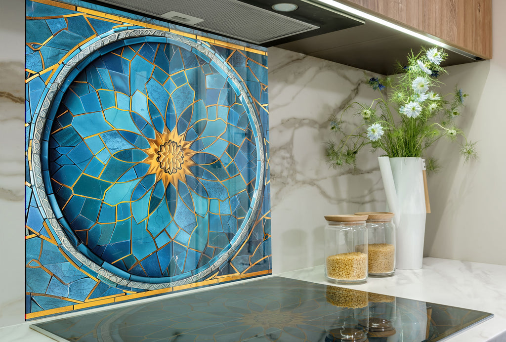 Celestial Bloom - Glass Kitchen Backsplash-BacksplashArtworks