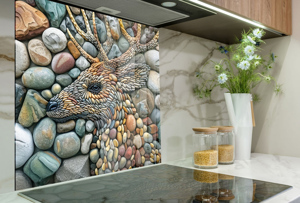 Stone Mosaic Deer - Glass Kitchen Backsplash-BacksplashArtworks