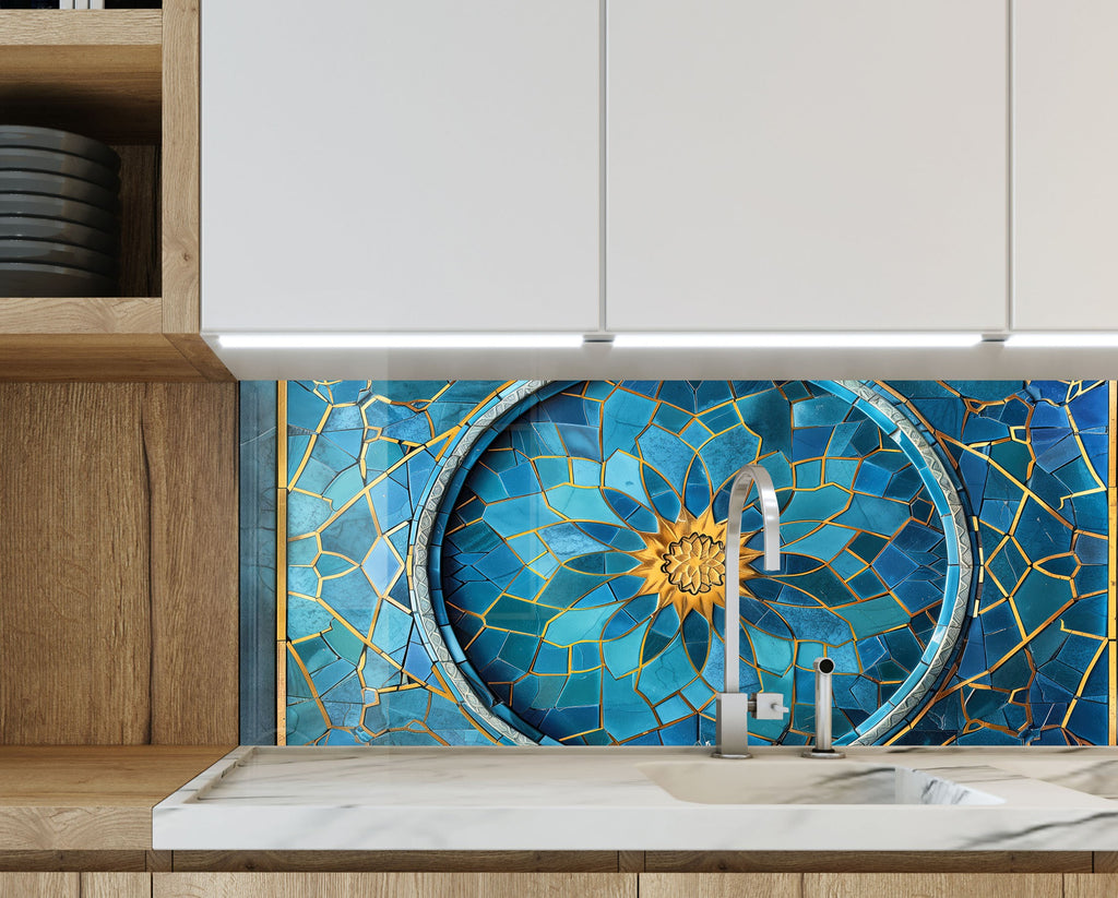 Celestial Bloom - Glass Kitchen Backsplash-BacksplashArtworks