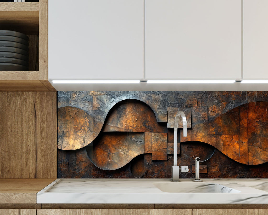 Industrial Rust Metal - Glass Kitchen Backsplash-BacksplashArtworks