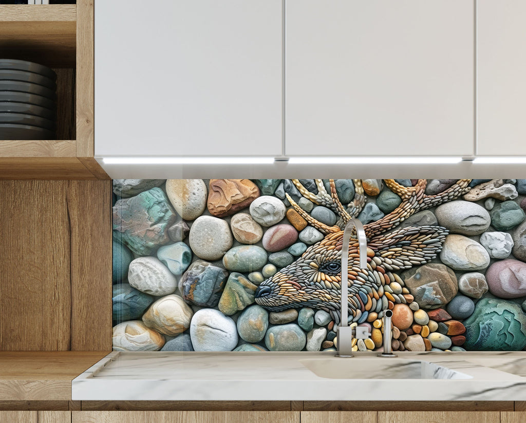 Stone Mosaic Deer - Glass Kitchen Backsplash-BacksplashArtworks