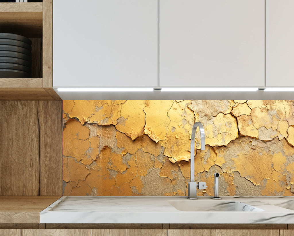 Golden Patina Abstract - Glass Kitchen Backsplash-BacksplashArtworks