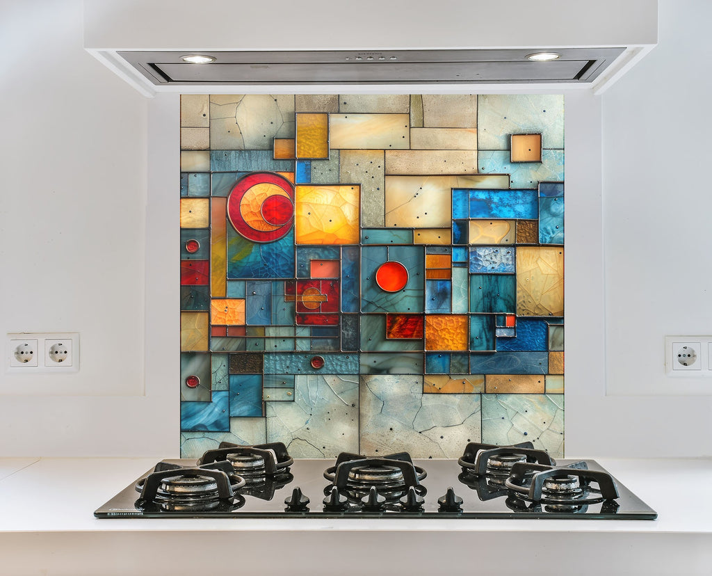 Modern Geometric Stained - Glass Kitchen Backsplash-BacksplashArtworks