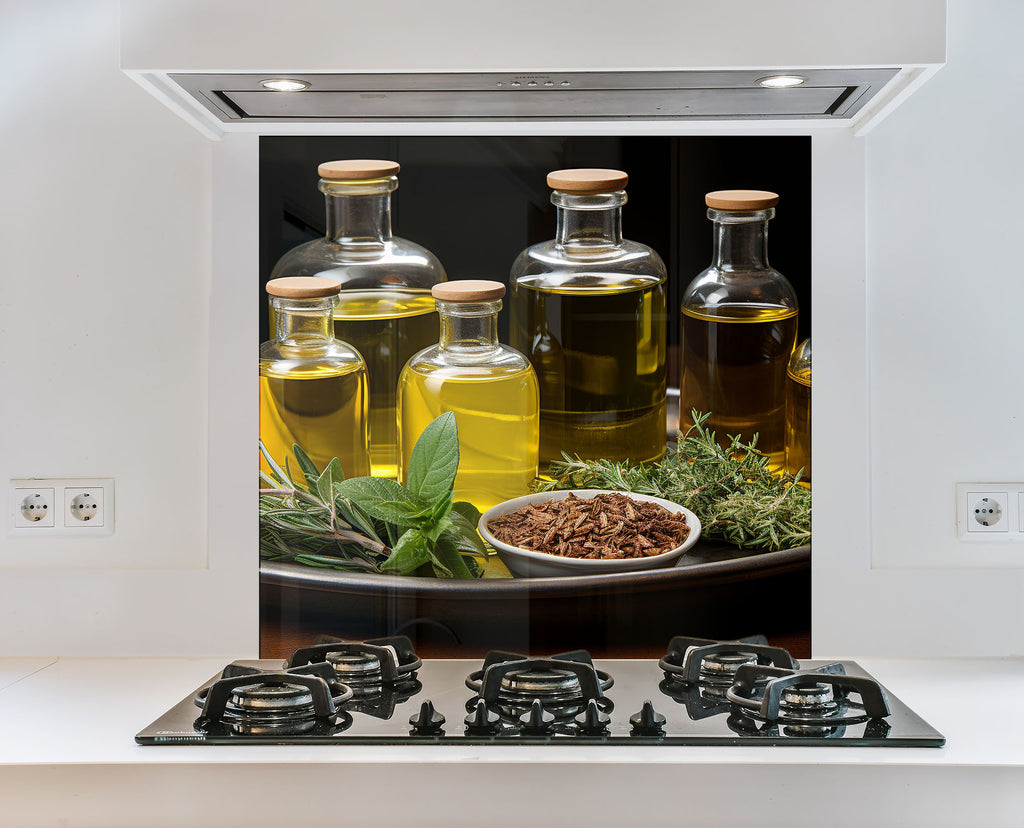 Olive Oil Glass Kitchen Backsplash – Herb and Olive Infused Design-BacksplashArtworks