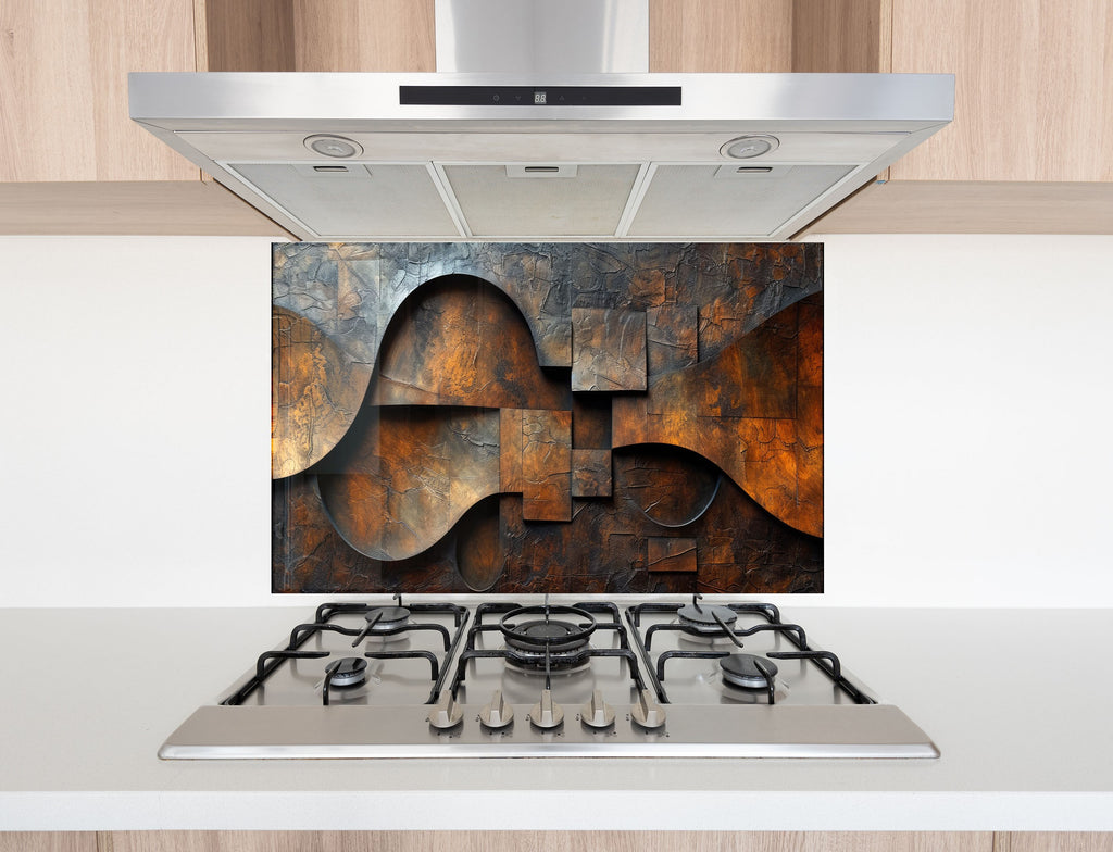 Industrial Rust Metal - Glass Kitchen Backsplash-BacksplashArtworks