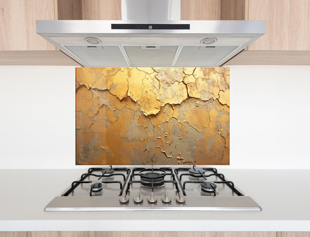 Golden Patina Abstract - Glass Kitchen Backsplash-BacksplashArtworks