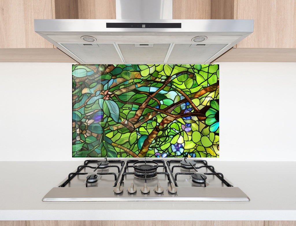 Verdant Canopy Stained - Glass Kitchen Backsplash-BacksplashArtworks