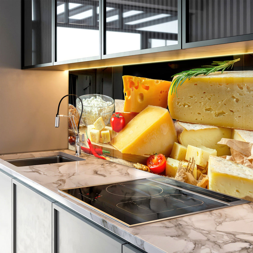 Gourmet Cheese Selection – Glass Kitchen Backsplash-BacksplashArtworks