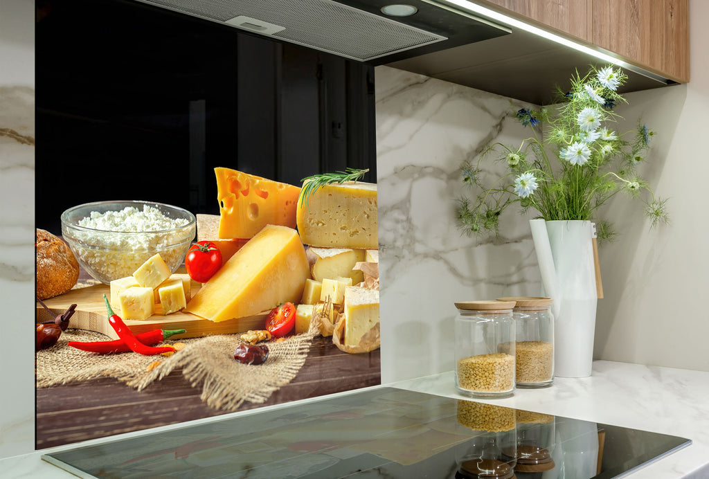 Gourmet Cheese Selection – Glass Kitchen Backsplash-BacksplashArtworks