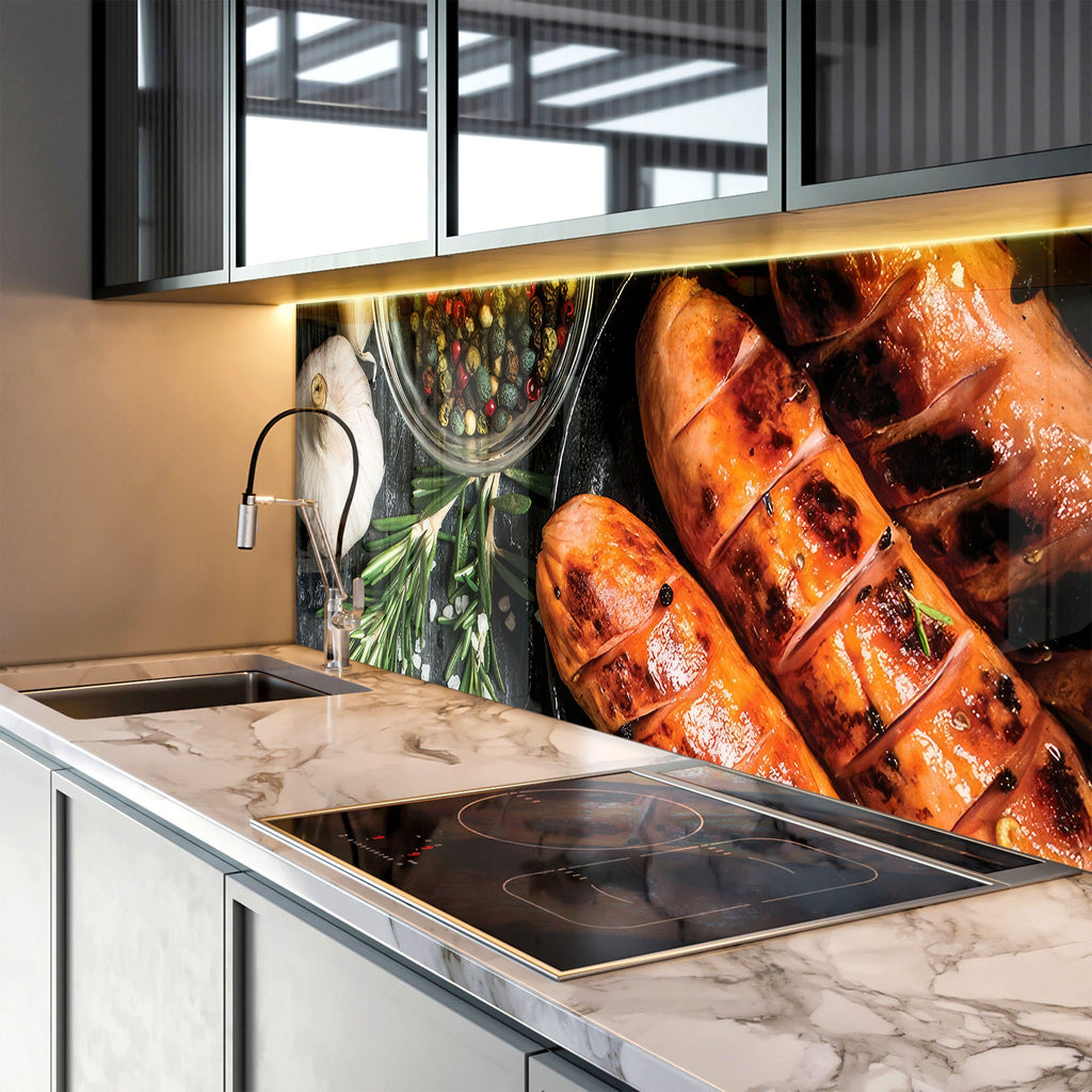 Grilled Sausage Feast – Glass Kitchen Backsplash-BacksplashArtworks