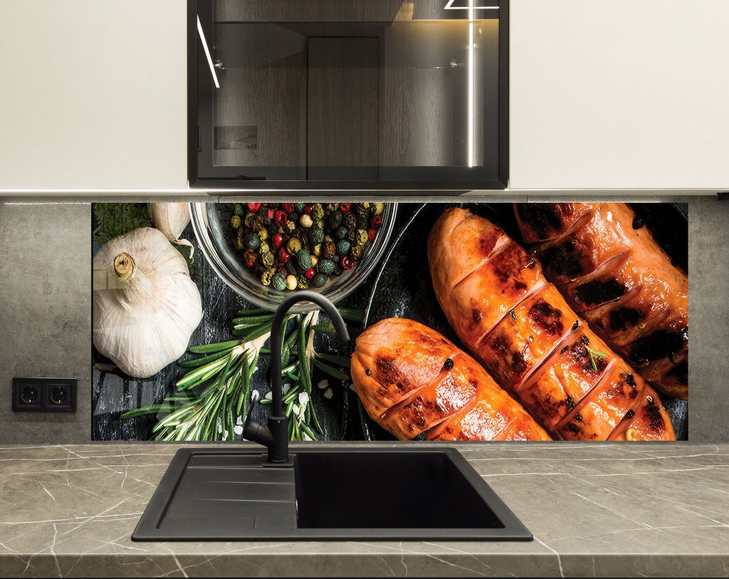 Grilled Sausage Feast – Glass Kitchen Backsplash-BacksplashArtworks