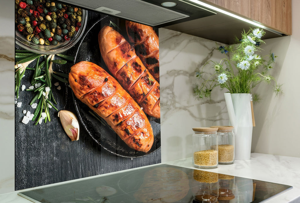 Grilled Sausage Feast – Glass Kitchen Backsplash-BacksplashArtworks