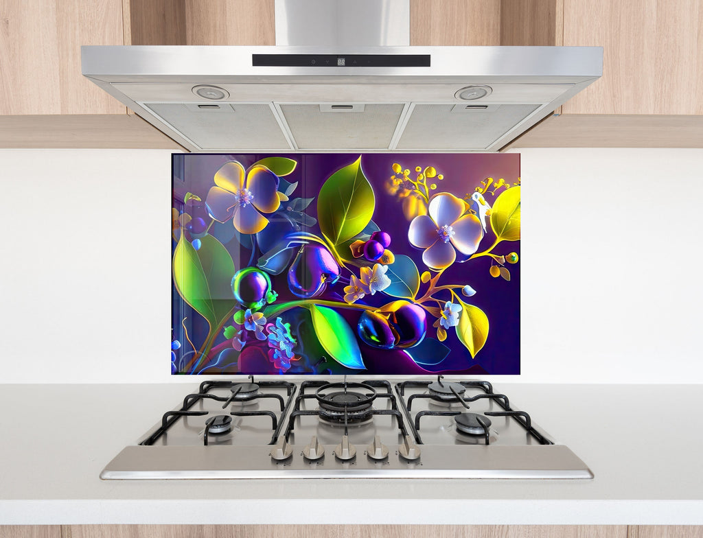 Flower Tempered Glass Backsplash-BacksplashArtworks