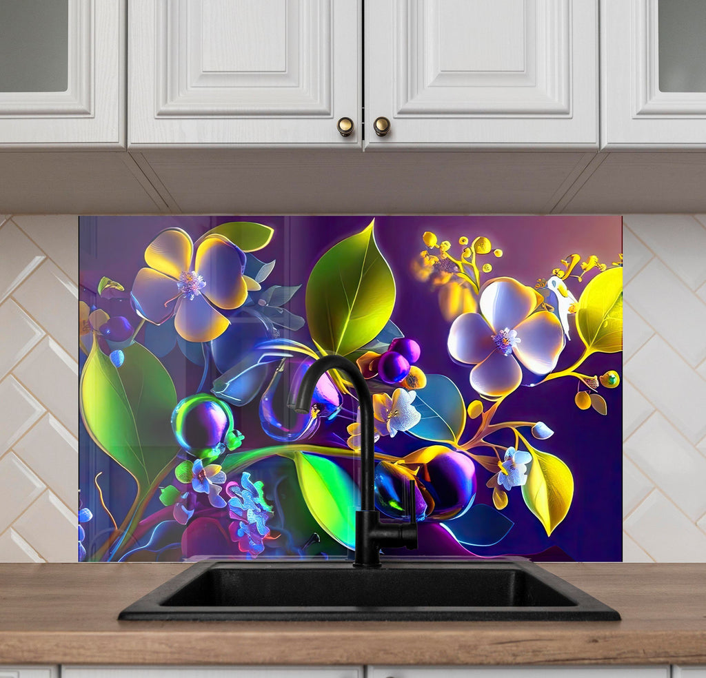 Flower Tempered Glass Backsplash-BacksplashArtworks