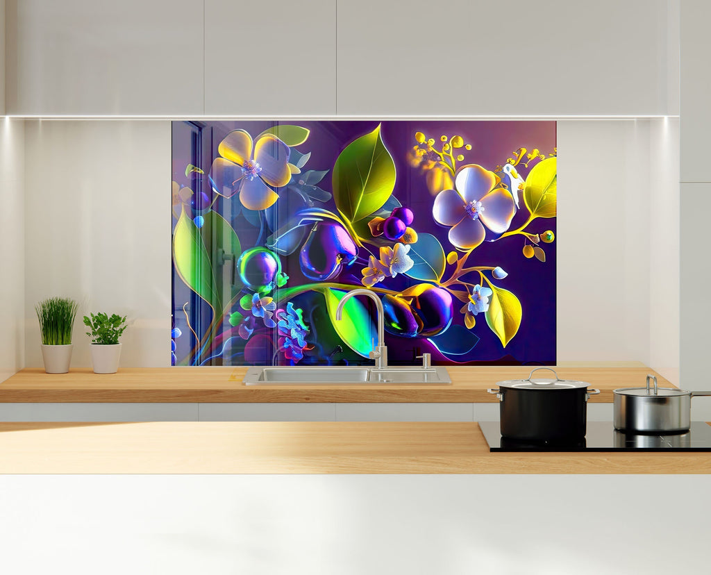 Flower Tempered Glass Backsplash-BacksplashArtworks