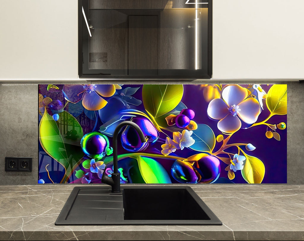 Flower Tempered Glass Backsplash-BacksplashArtworks