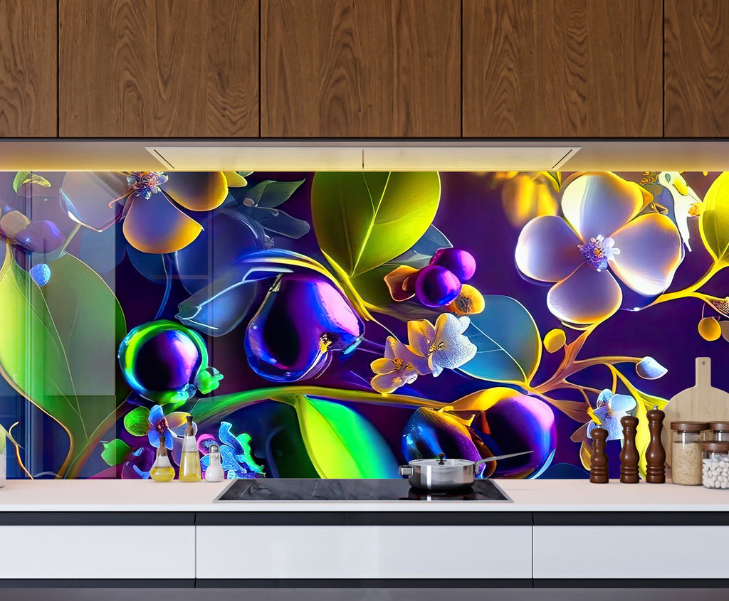 Flower Tempered Glass Backsplash-BacksplashArtworks