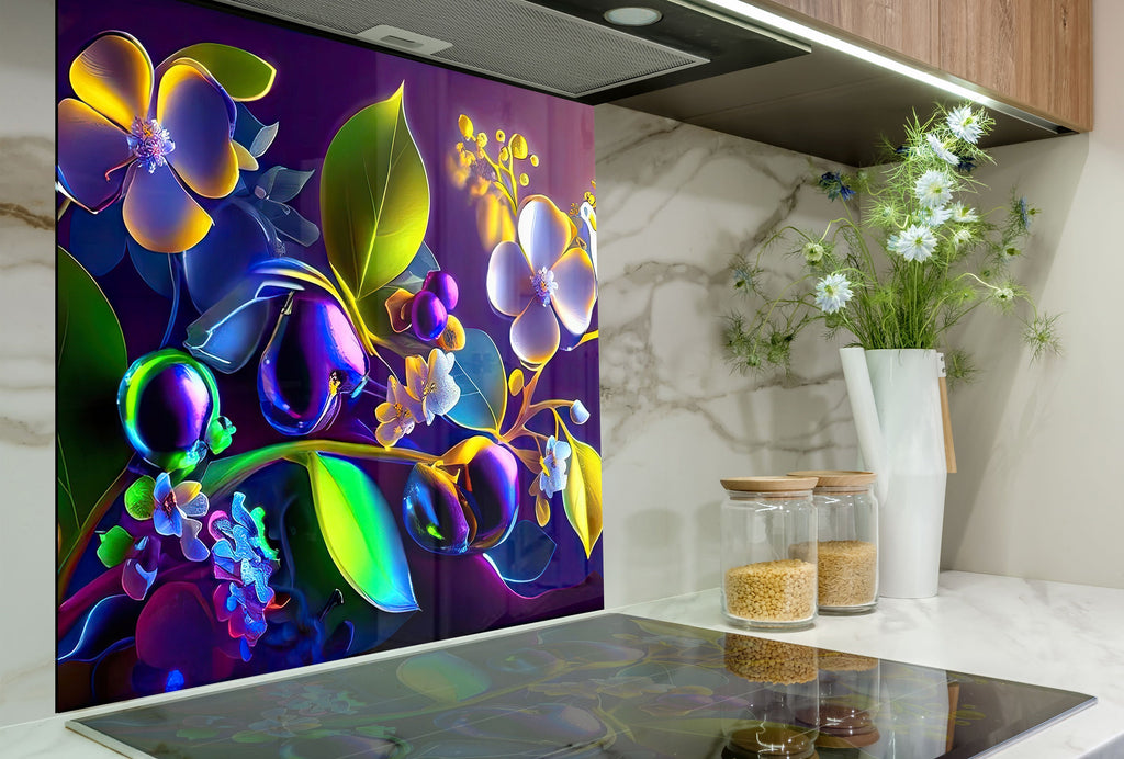 Flower Tempered Glass Backsplash-BacksplashArtworks