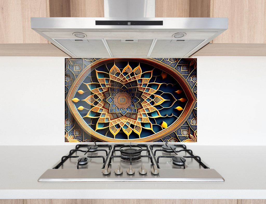 Golden Mandala - Glass Kitchen Backsplash-BacksplashArtworks