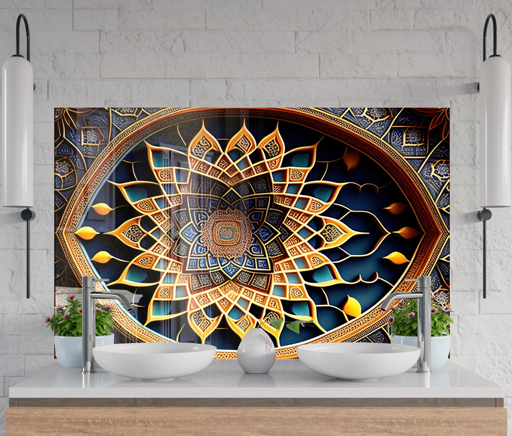 Golden Mandala - Glass Kitchen Backsplash-BacksplashArtworks