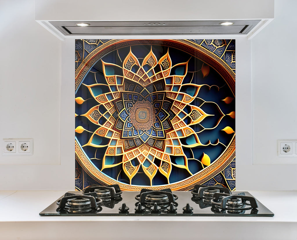 Golden Mandala - Glass Kitchen Backsplash-BacksplashArtworks