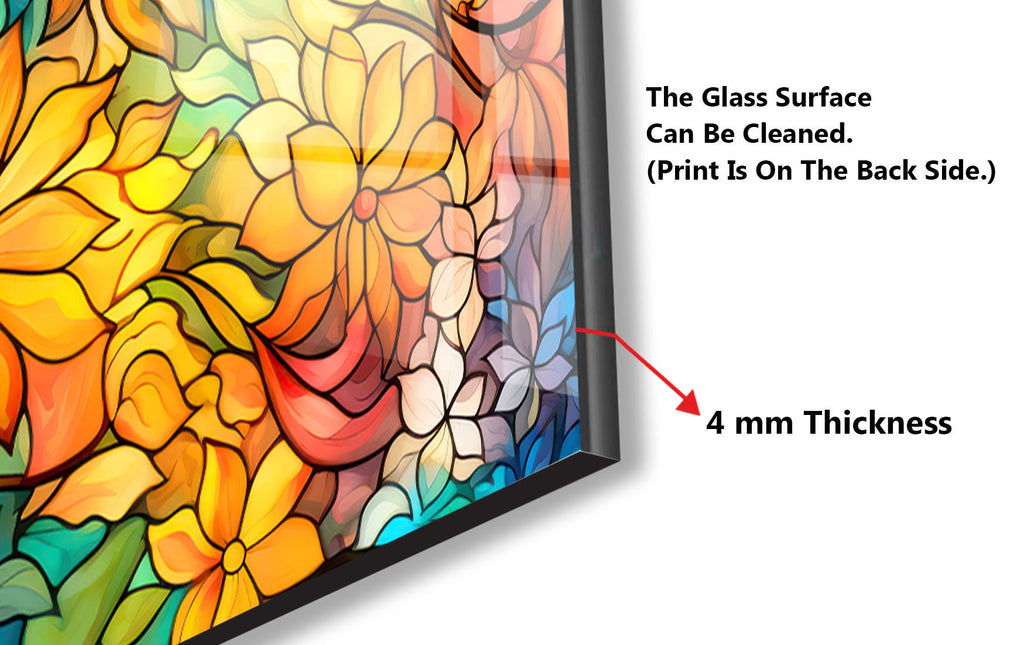 Floral Harmony Stained - Glass Kitchen Backsplash-BacksplashArtworks