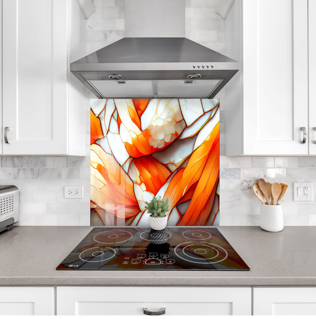 Fiery Amber Stained - Glass Kitchen Backsplash-BacksplashArtworks