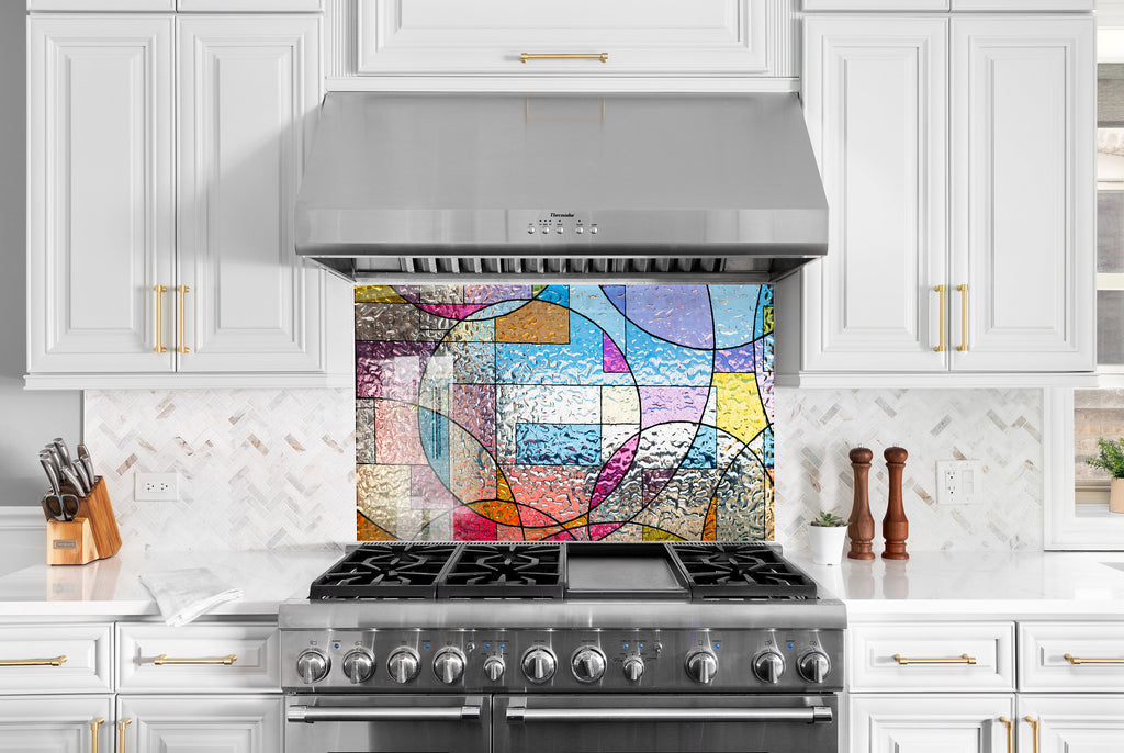 Modern Geometric Stained - Tempered Glass Kitchen Backsplash-BacksplashArtworks